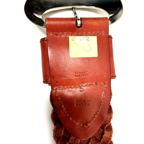 Red Leather Belt Womens Braided Belt Ornate‎ Silvertone Buckle Fits 25-27" Waist - Picture 4 of 8